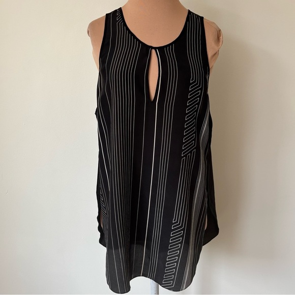 3.1 Phillip Lim Black White Striped Keyhole Silk Sleeveless Tank Blouse Size 2 - Picture 1 of 8